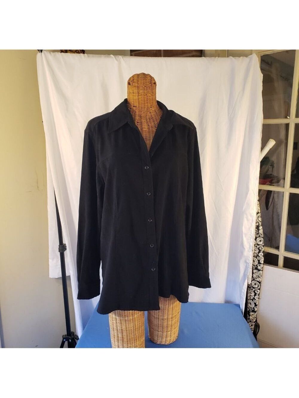 Denim & Co. Women's Black Long Sleeve Button Down Shirt - Size L